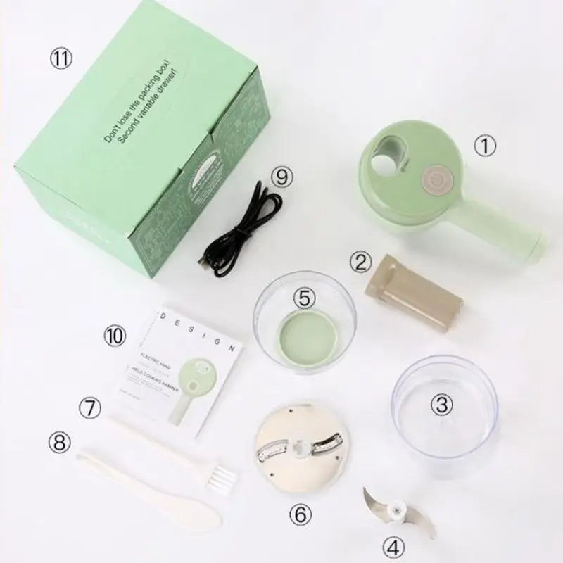 4 in 1 Handheld Electric Vegetable Cutter Set for Garlic Pepper Chili Onion Celery Ginger Meat with Brush Kitchen Tools